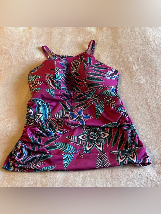 Swim By Cacique Other - Cacique Swim purple floral print high neck mesh cutout shirrred sides tankini 16